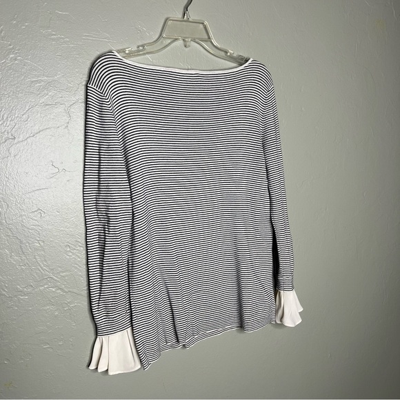 Loft Striped Ruffle Wide Neck Pullover Sweater - Picture 6 of 6